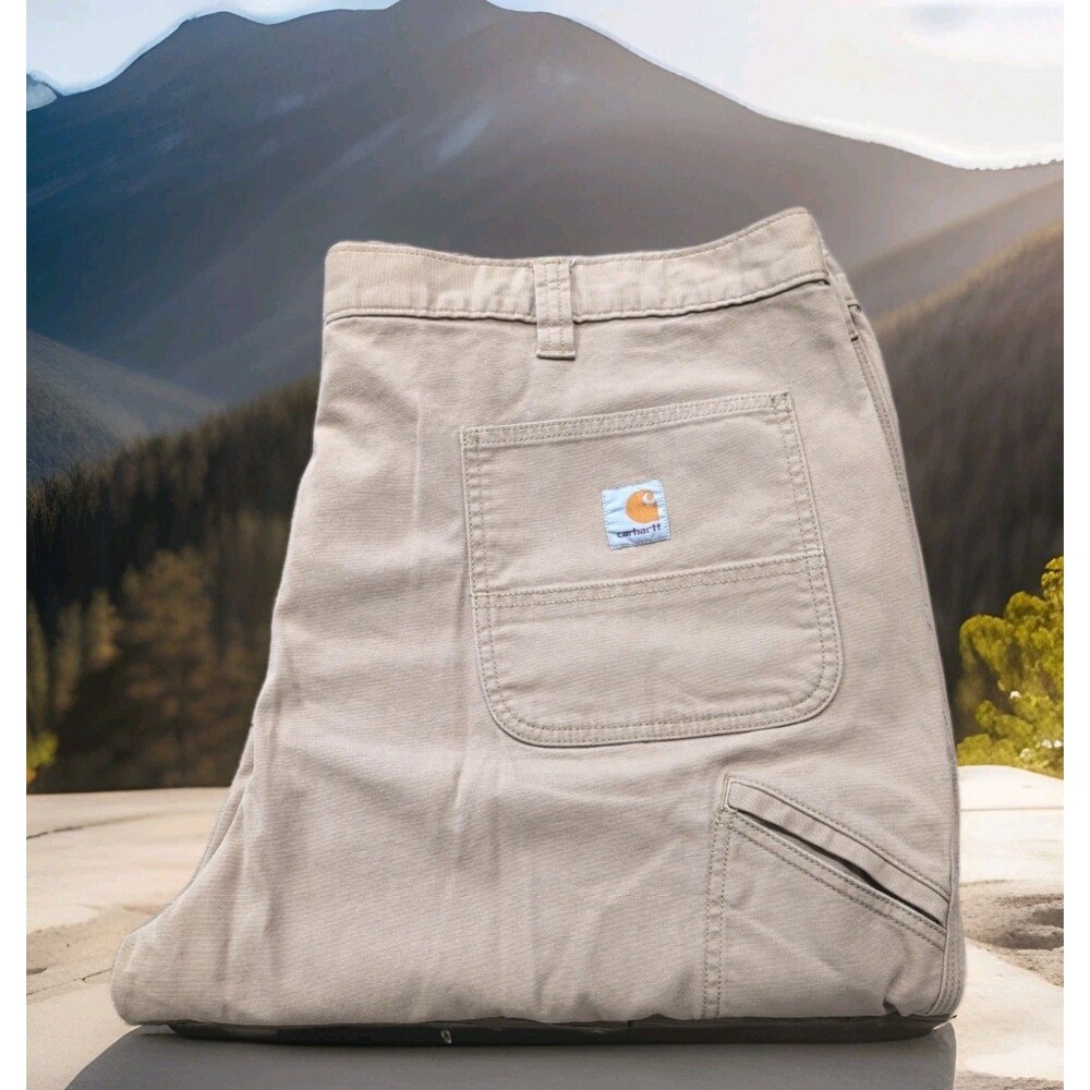 CARHARTT CANVAS RELAXED FIT STRETCH PANTS TAN IN MEN'S SIZE 44x32 EUC